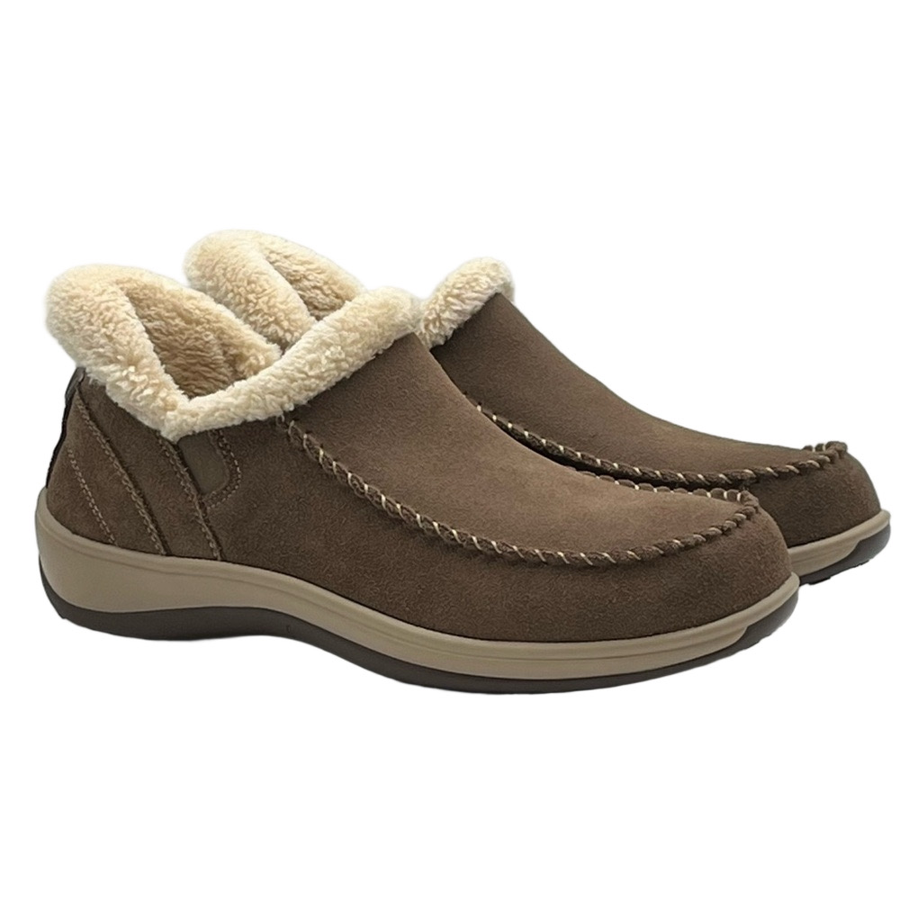 Orthofeet Lorin Womens Brown Suede Slip-On Slippers Faux Fur Lining Size 8.5